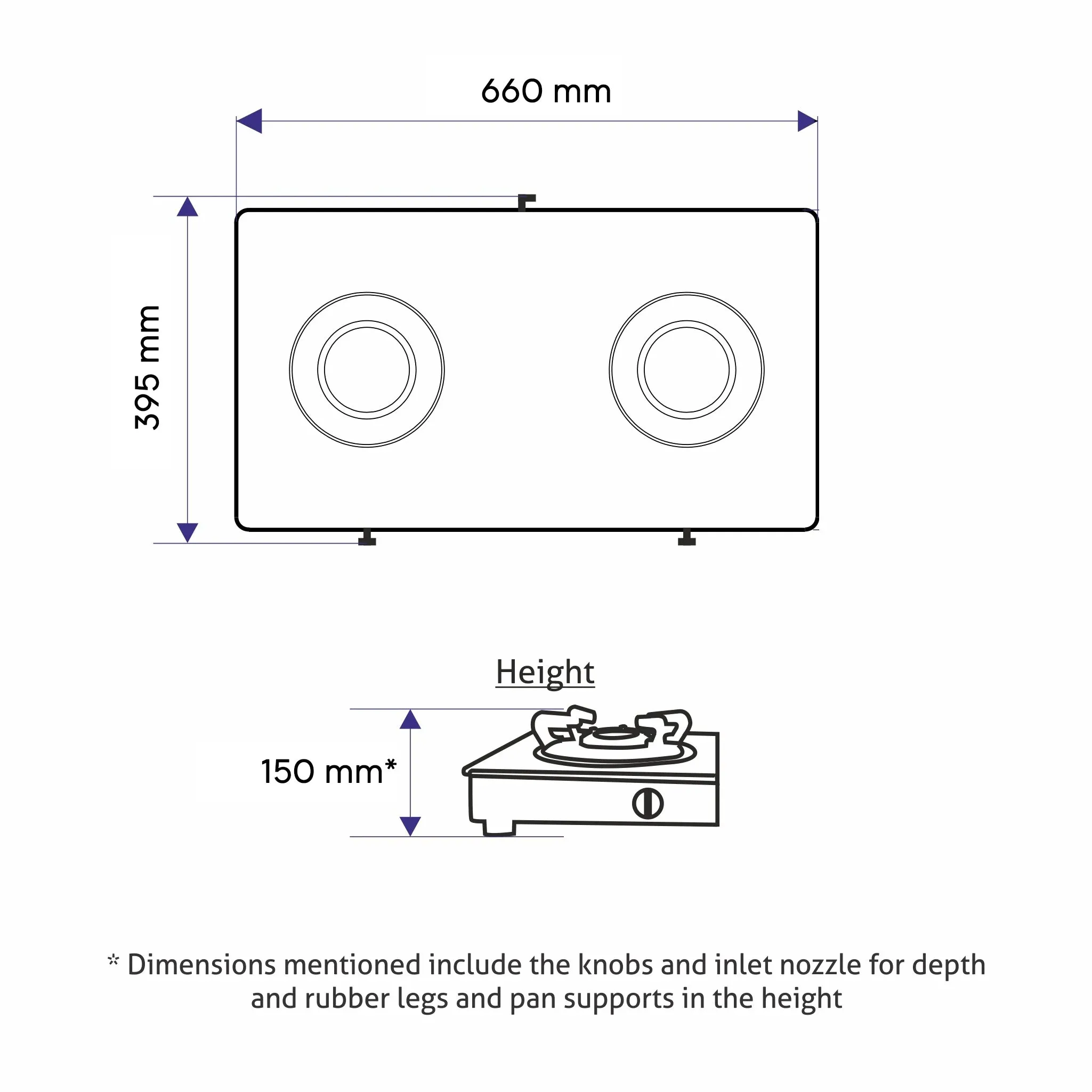 2 Burner Glass Gas Stove with High Flame Brass Burner Black (1021 GT HF BB BL) - Manual/Auto Ignition
