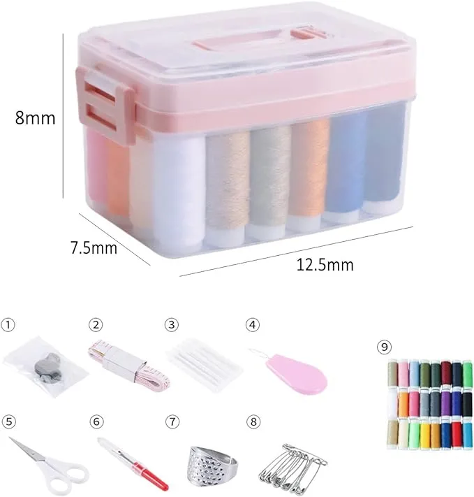 2 Layers Portable Sewing Kit Box-Pink