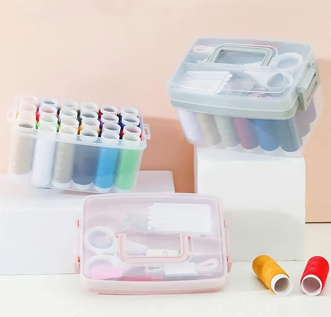 2 Layers Portable Sewing Kit Box-Pink