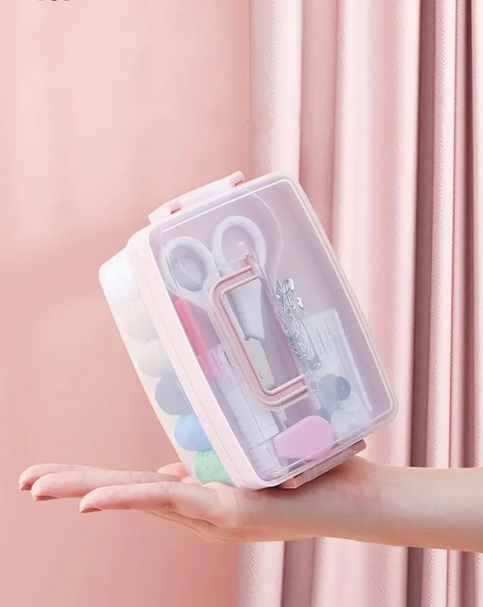 2 Layers Portable Sewing Kit Box-Pink