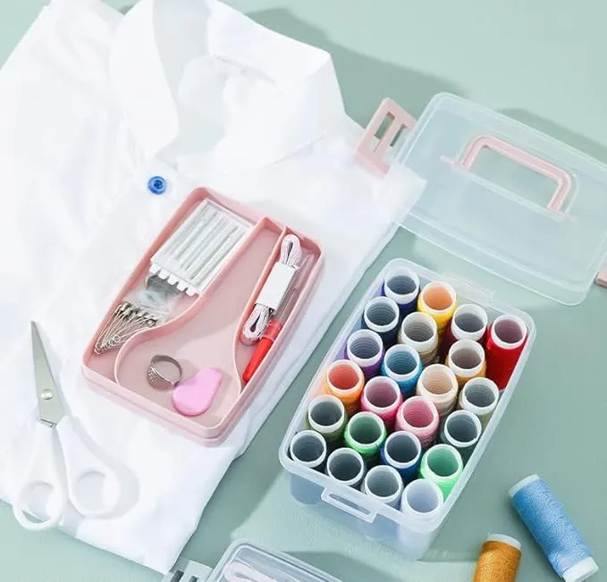 2 Layers Portable Sewing Kit Box-Pink