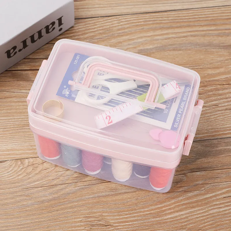 2 Layers Portable Sewing Kit Box-Pink