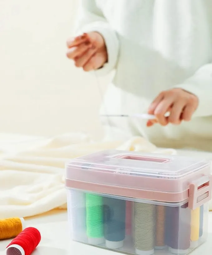 2 Layers Portable Sewing Kit Box-Pink
