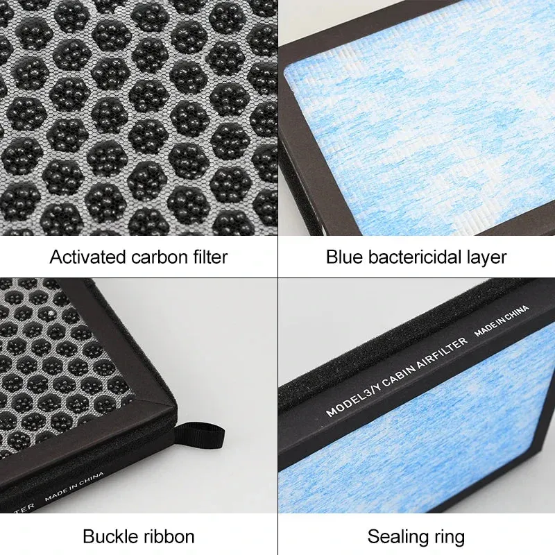 2Pcs Carbon Activated Hepa Air Filter For Tesla Model 3 & Y Pm2.5 Replacement Kit