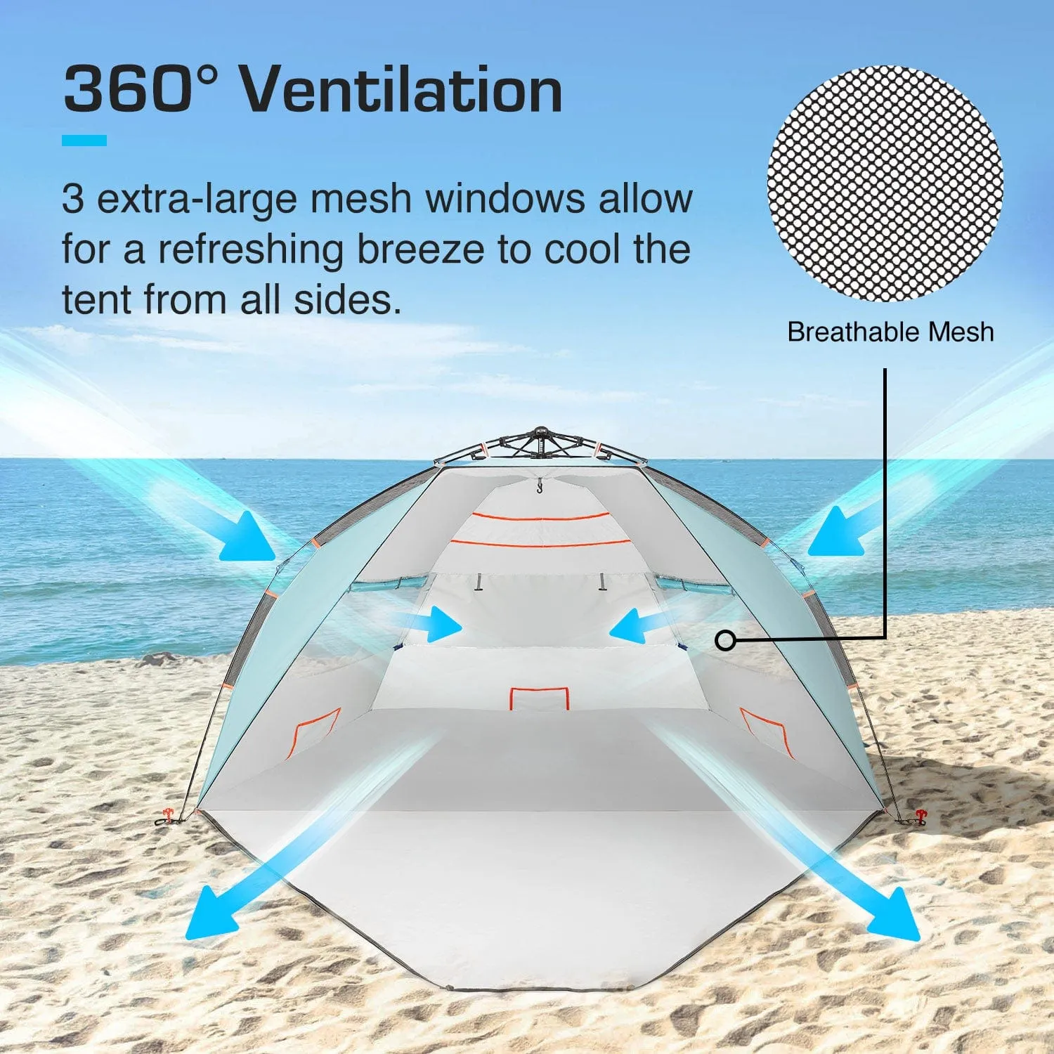 3-4 Person Luxury Beach Tent with UPF 50  Rated Sun Protection