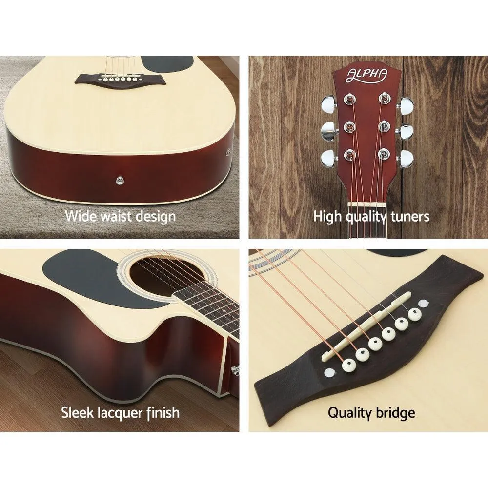 Alpha 41'' Inch Electric Acoustic Guitar Wooden Classical with Pickup Capo Tuner Bass Natural