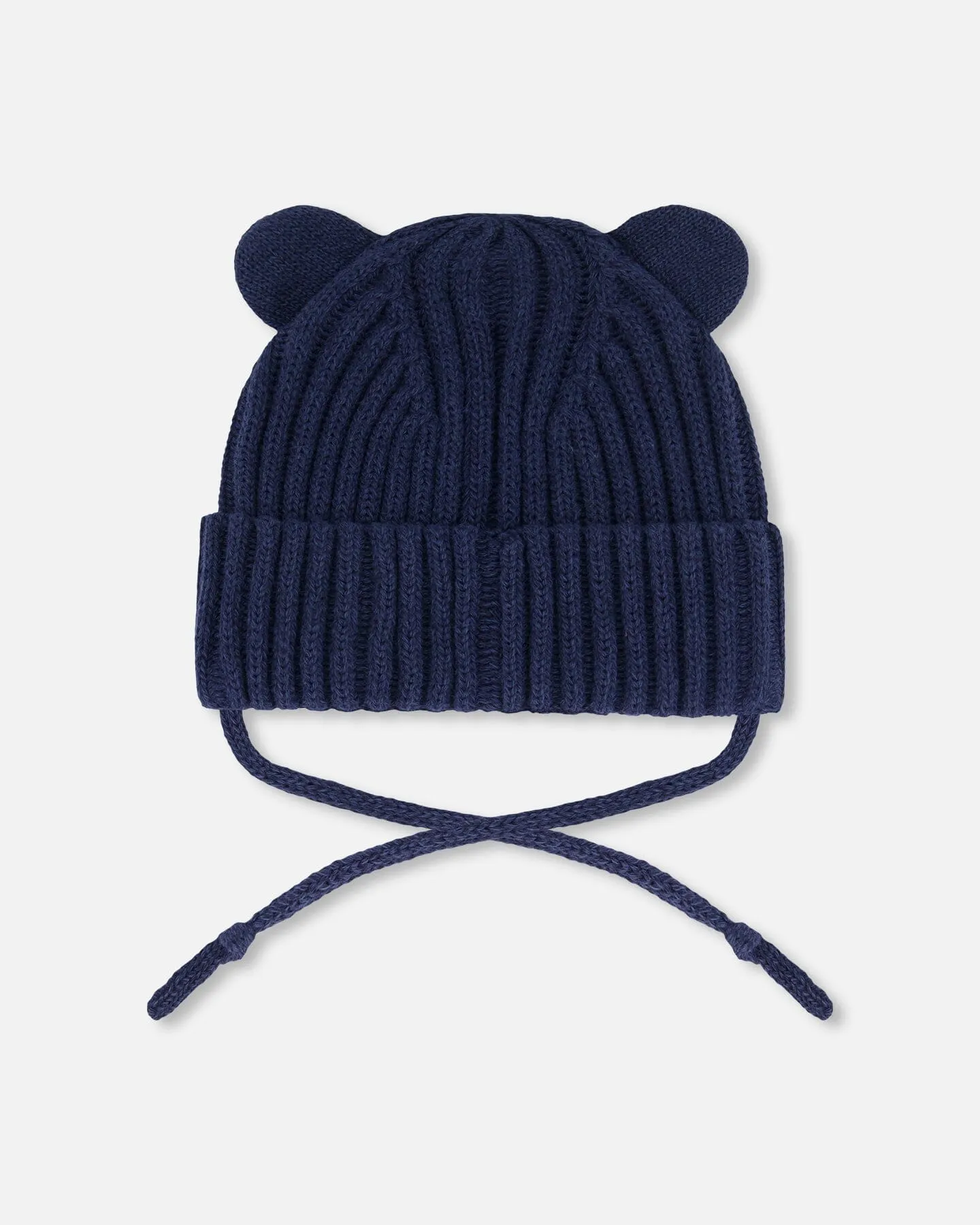 Baby Knit Hat With Strings Navy Blue