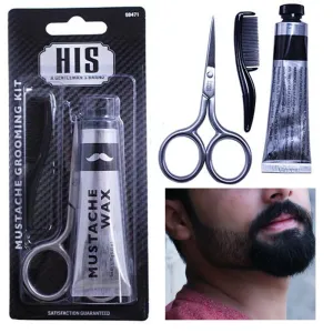 Beard Taming Kit Men Mustache Comb Barber Grooming Style Growth Wax Facial Care