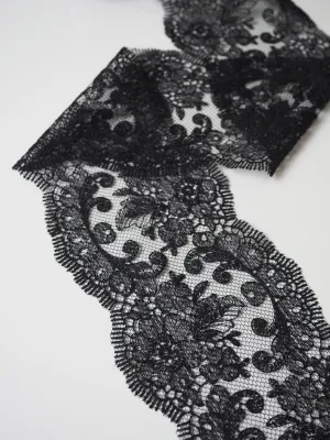 Black Filigree Corded Scallop Lace Trim 10cm