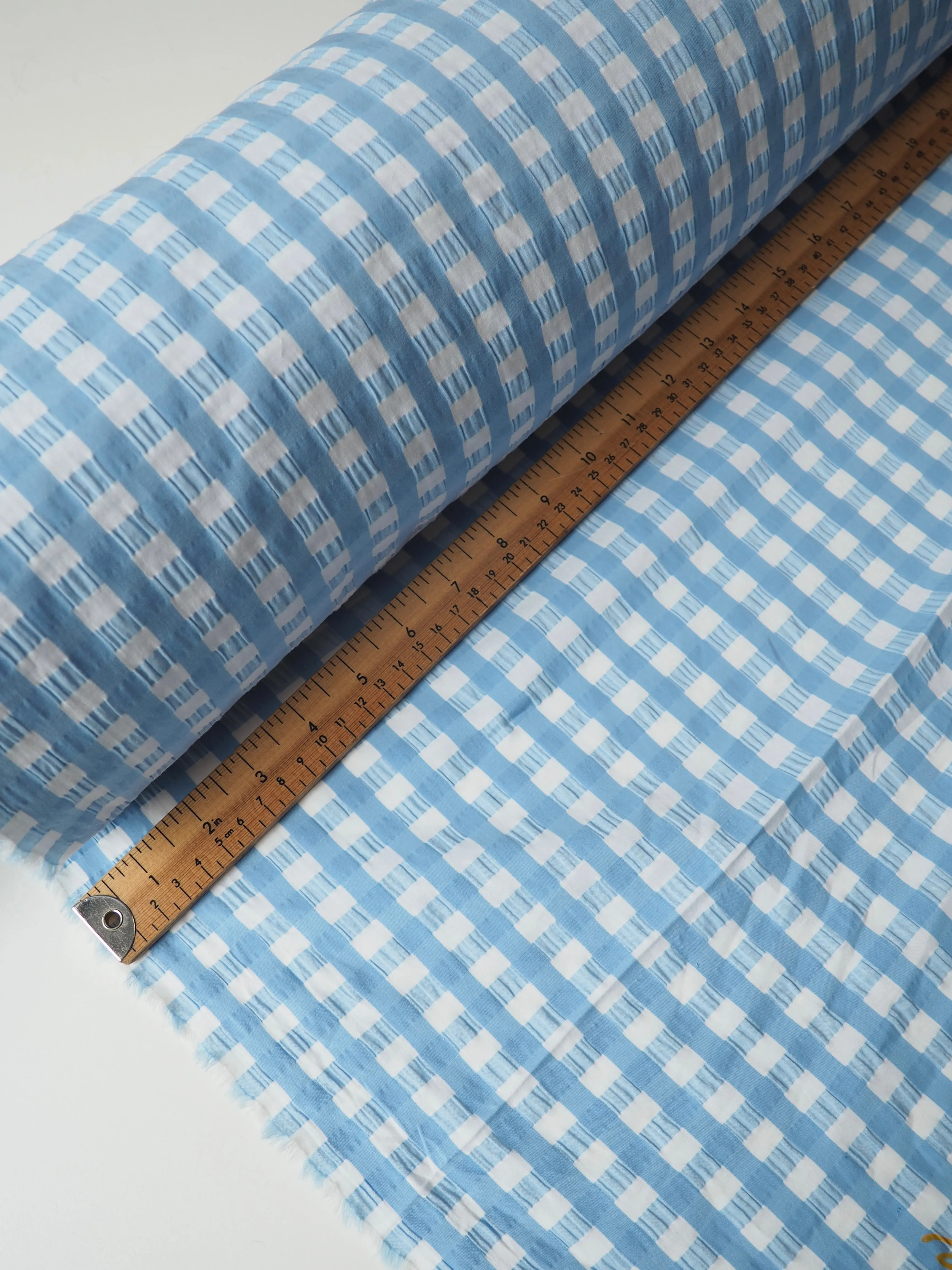 Blue Gingham Cotton Seersucker