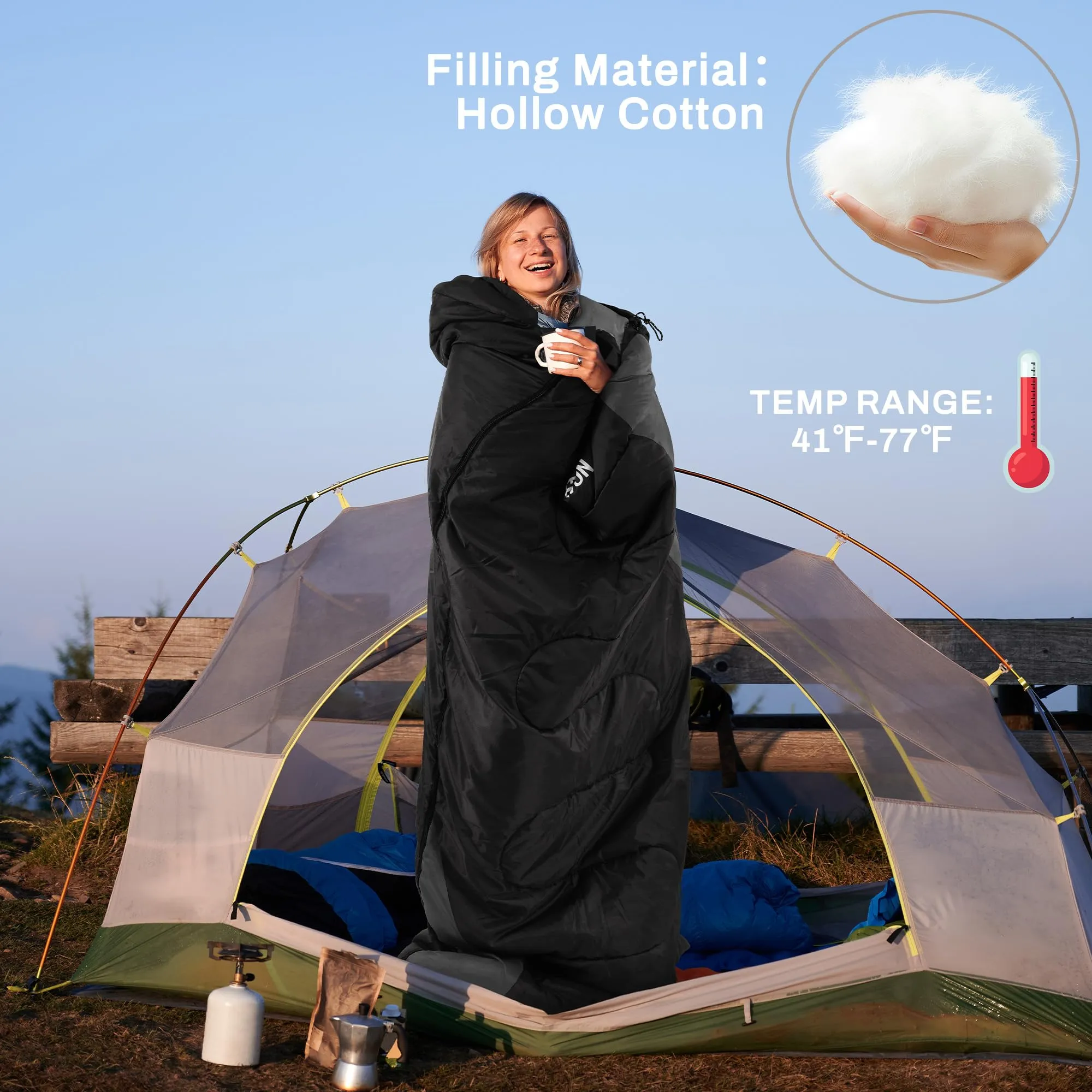 Elevon Sleeping Bag for Adults Teens Kids Cold Warm Weather, Portable Waterproof & Lightweight, Compact with Compression Sack, for 3-4 Seasons Camping, Backpacking, Hiking, Travel, Indoors Outdoors