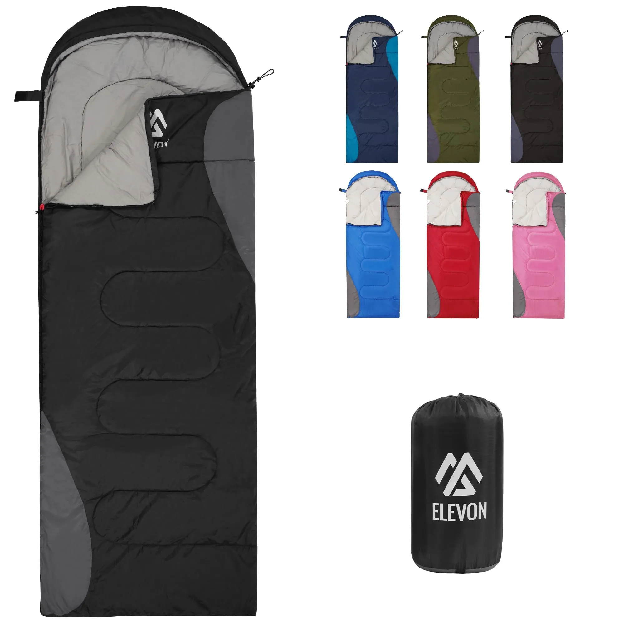 Elevon Sleeping Bag for Adults Teens Kids Cold Warm Weather, Portable Waterproof & Lightweight, Compact with Compression Sack, for 3-4 Seasons Camping, Backpacking, Hiking, Travel, Indoors Outdoors