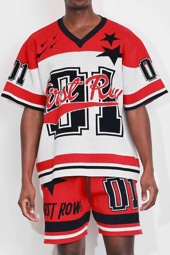 FR RED AND WHITE SHORT SET