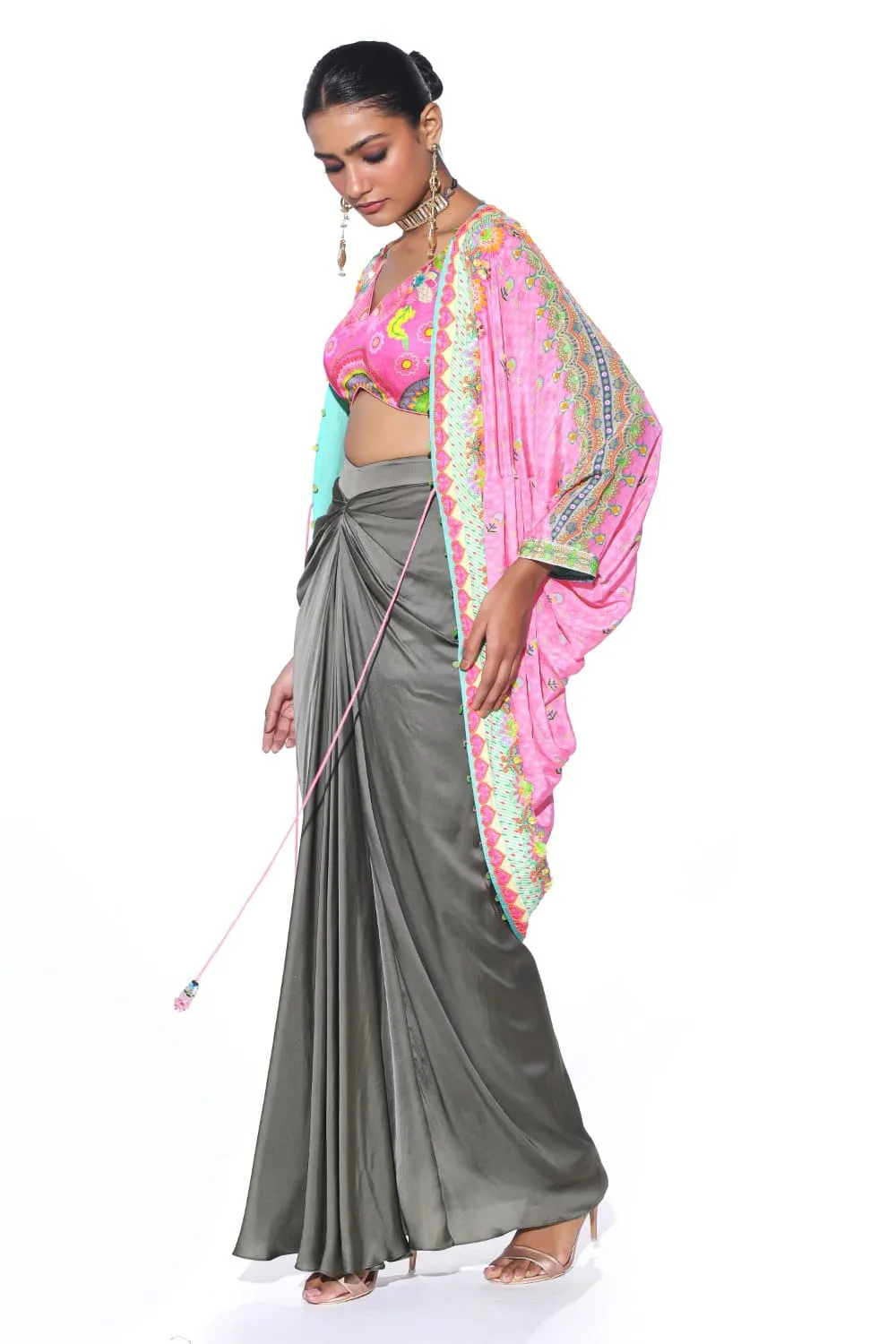 Garden Pink Hand Embroidered Shrug Set