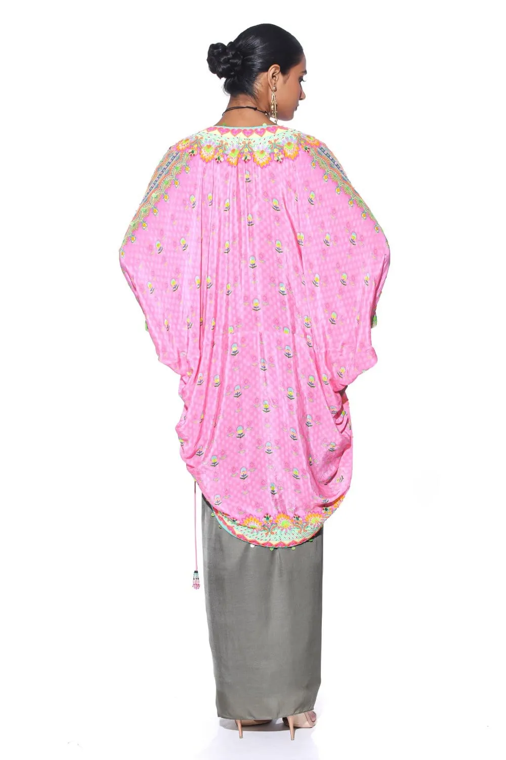 Garden Pink Hand Embroidered Shrug Set
