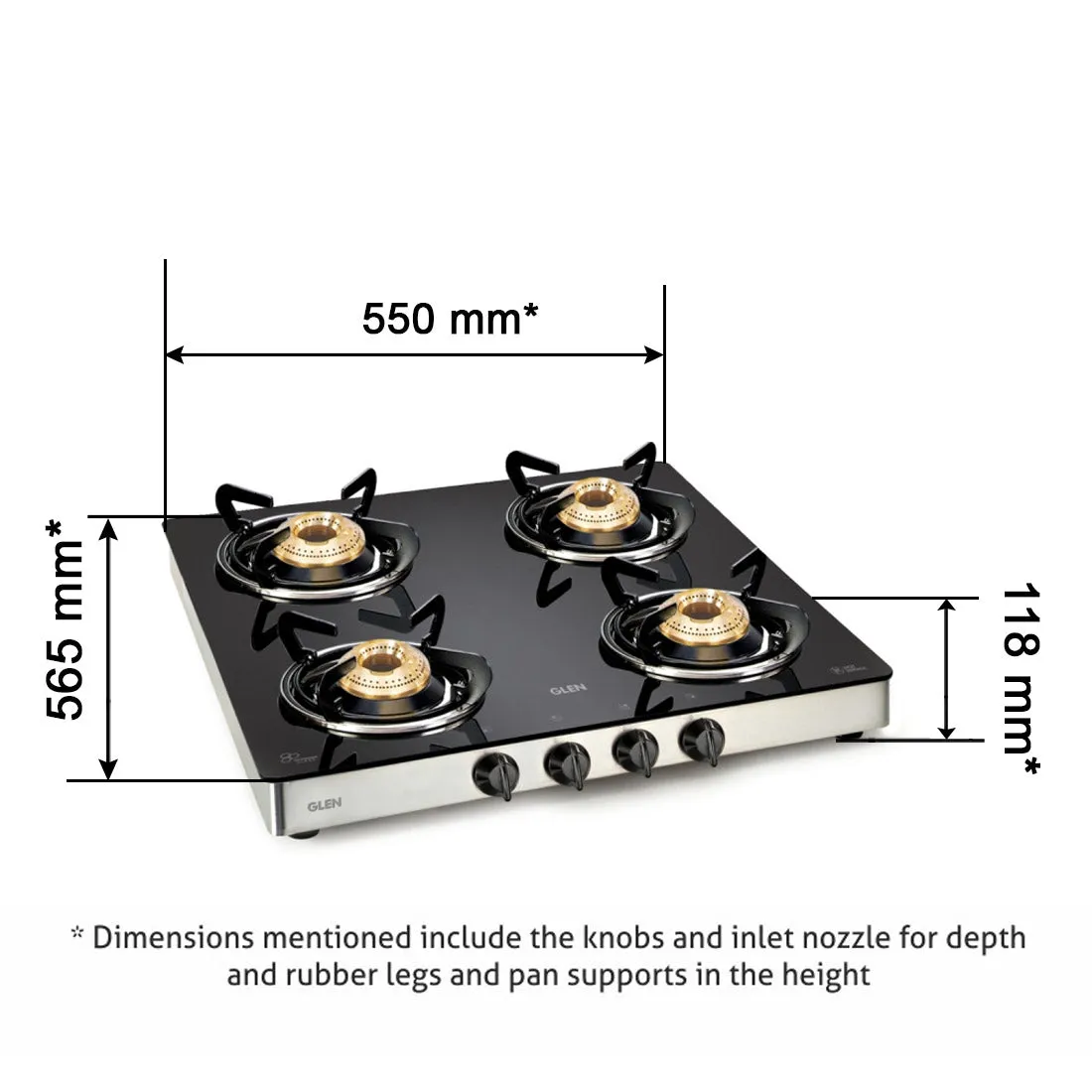 Glen 4 Burner Glass LPG Stove 1043GTEXBB