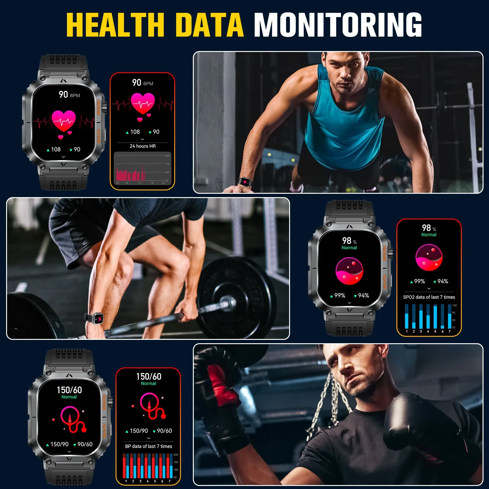 Military Smart Watch for Men (Call Receive/Dial) 2.02" HD Always On Display 5ATM Waterproof Rugged Tactical Smartwatch with Compass Fitness Watch with Heart Rate Blood Pressure Monitor for Android iOS