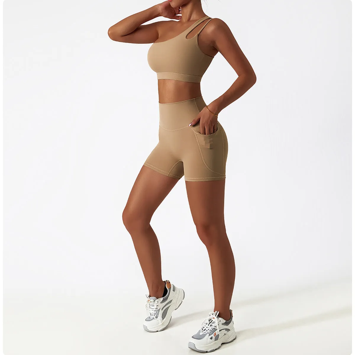 One shoulder double strap sports bra