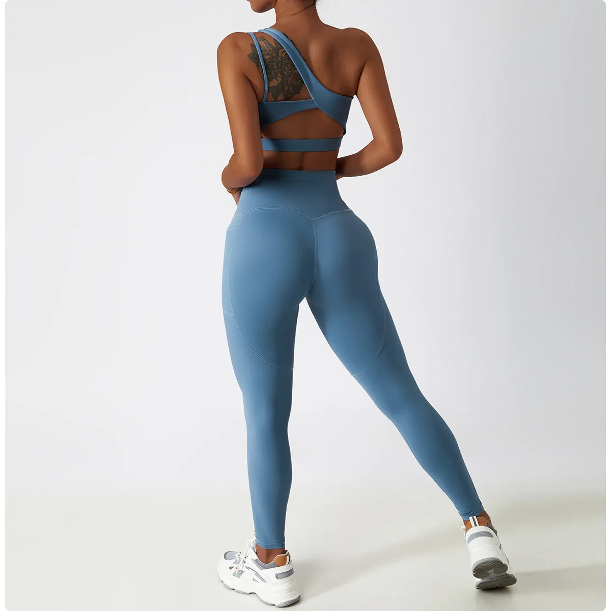 One shoulder double strap sports bra