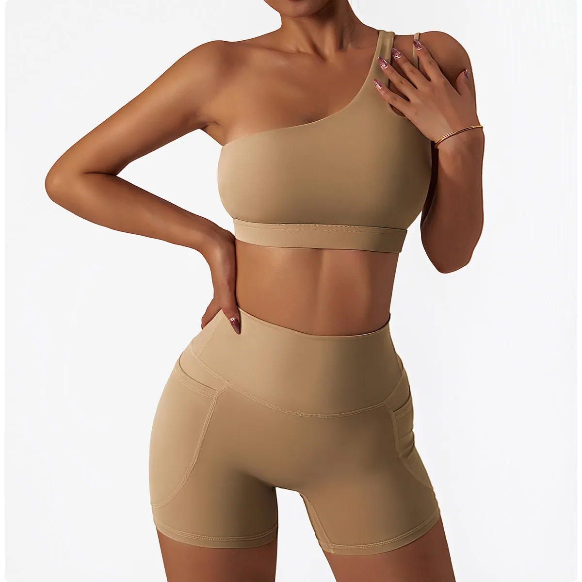 One shoulder double strap sports bra