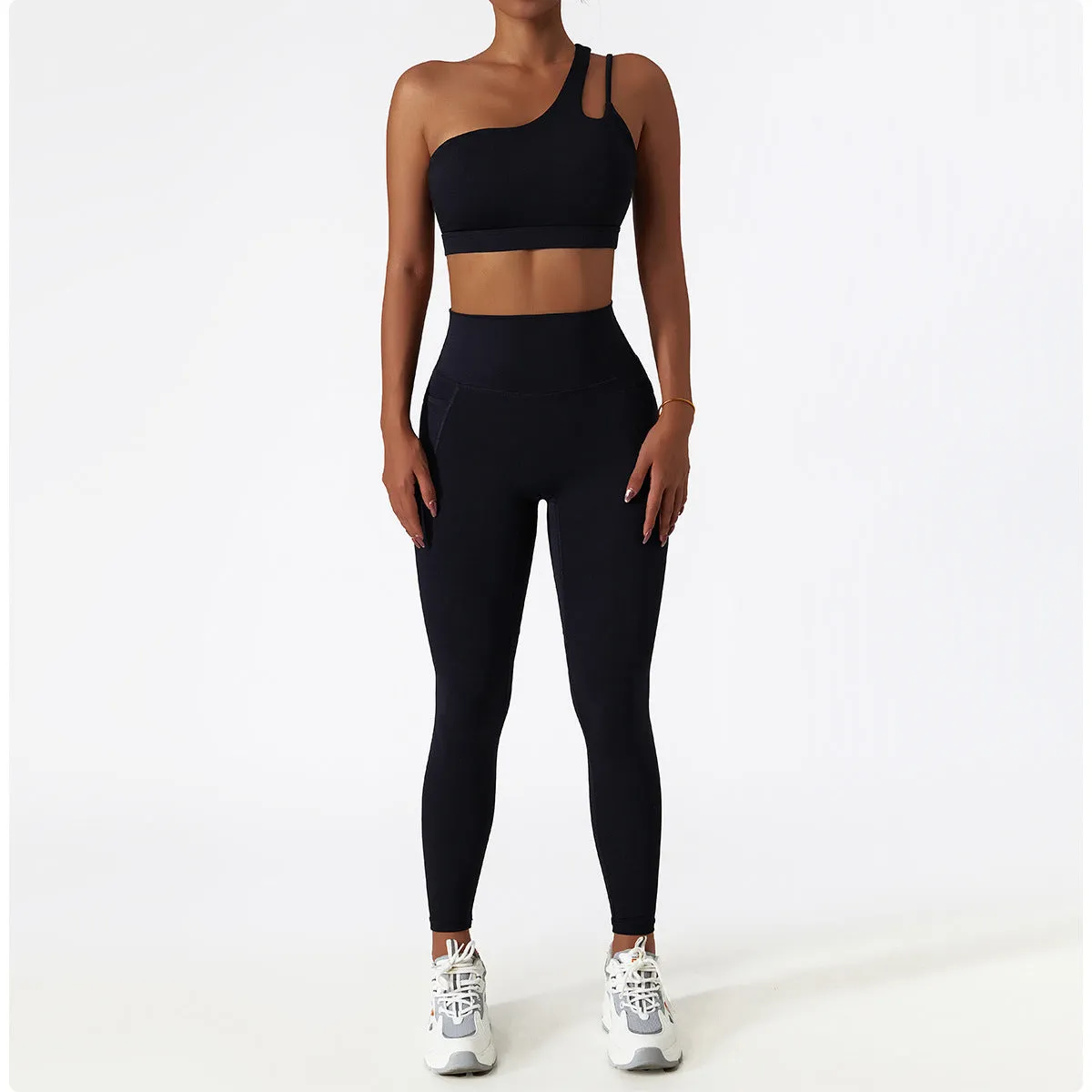 One shoulder double strap sports bra
