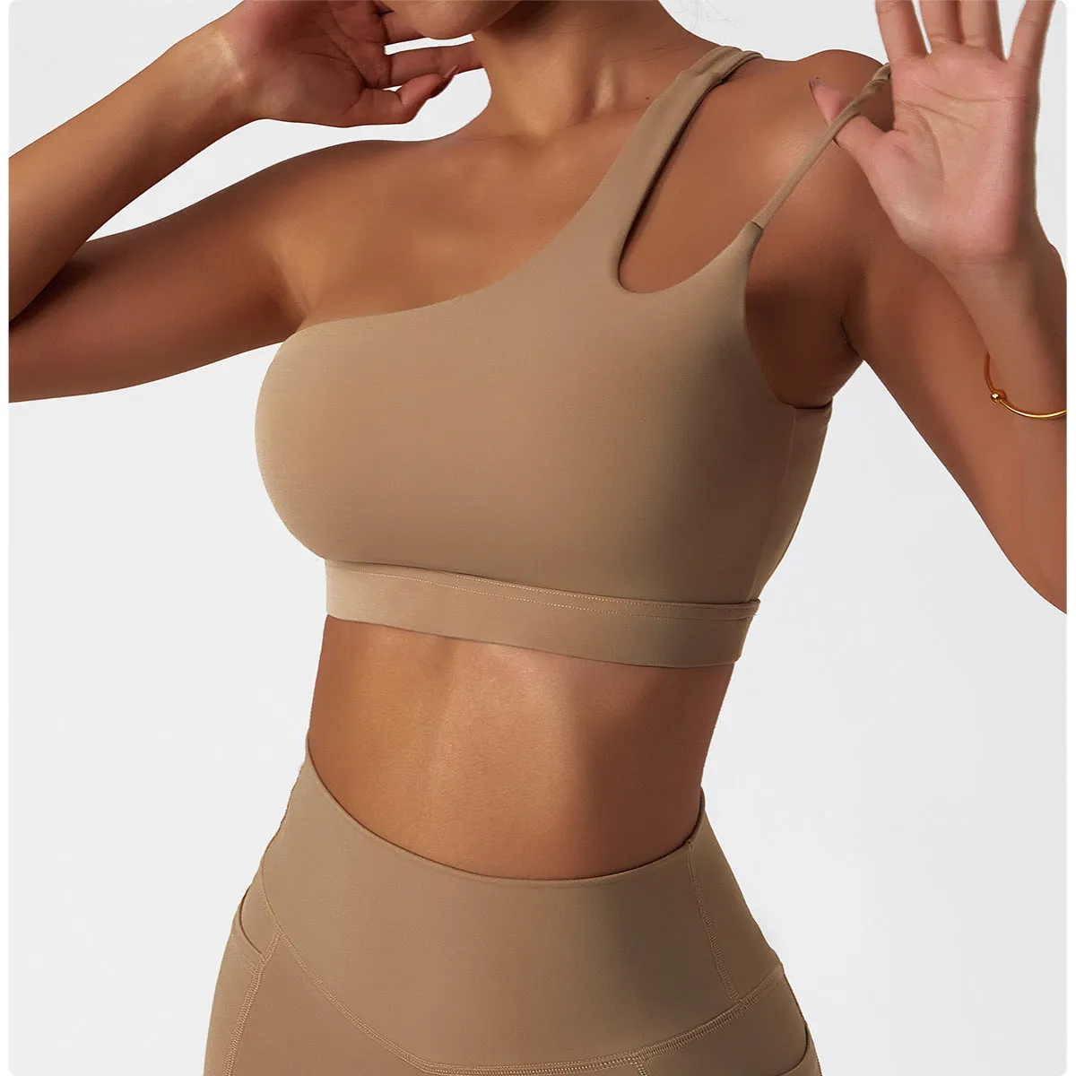 One shoulder double strap sports bra