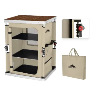 Outdoor Camping Pop Up Folding Table with Large 3-Tier Storage Organizer and Side Pockets