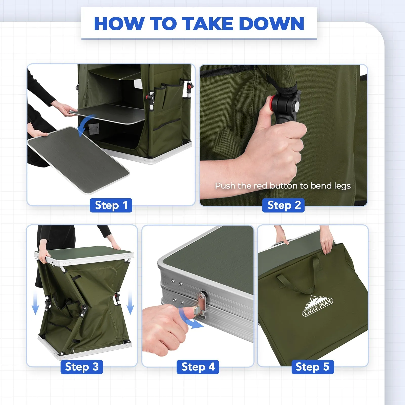 Outdoor Camping Pop Up Folding Table with Large 3-Tier Storage Organizer and Side Pockets