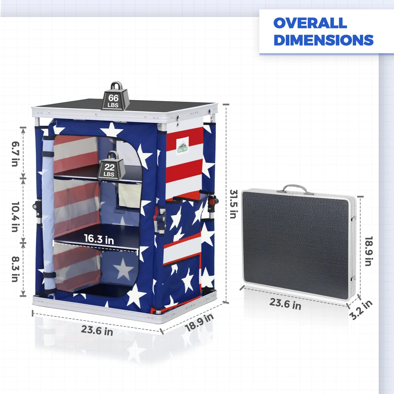 Outdoor Camping Pop Up Folding Table with Large 3-Tier Storage Organizer and Side Pockets