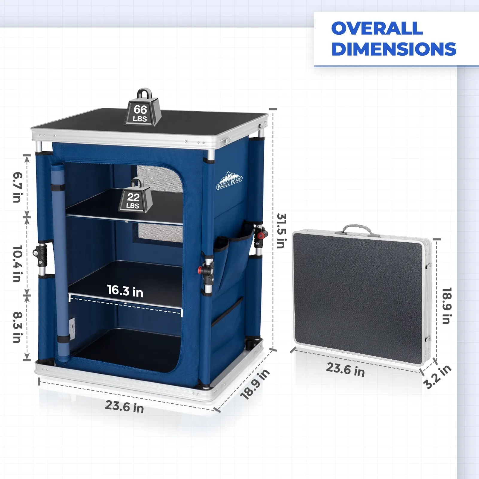 Outdoor Camping Pop Up Folding Table with Large 3-Tier Storage Organizer and Side Pockets