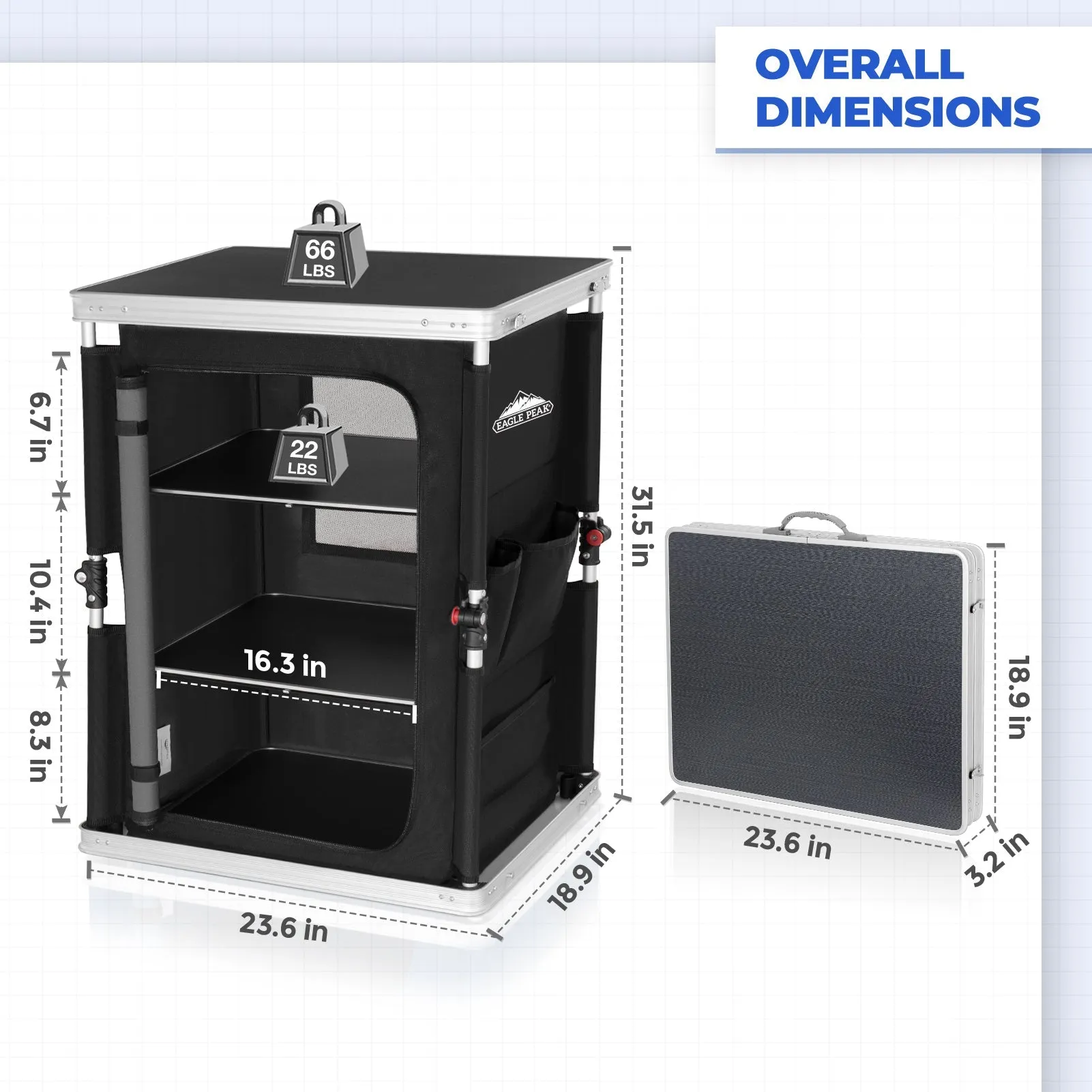 Outdoor Camping Pop Up Folding Table with Large 3-Tier Storage Organizer and Side Pockets