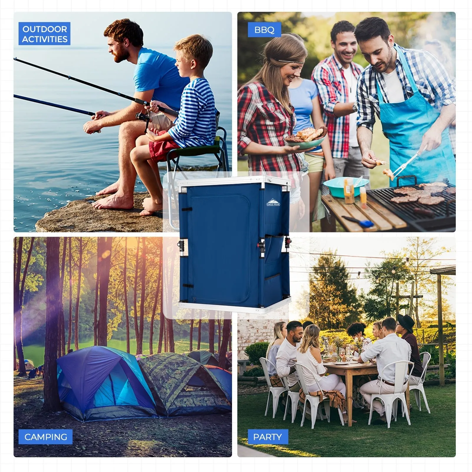 Outdoor Camping Pop Up Folding Table with Large 3-Tier Storage Organizer and Side Pockets