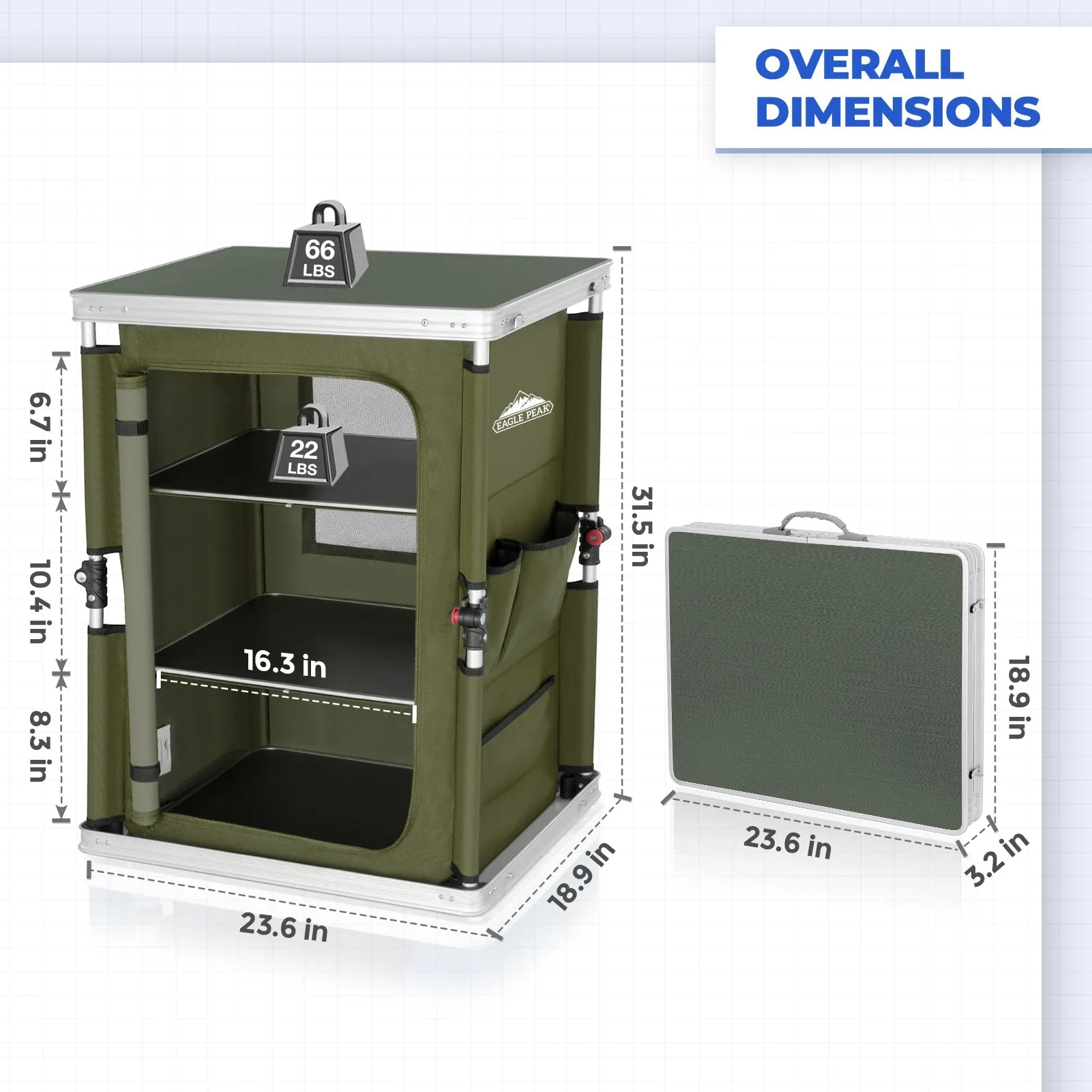 Outdoor Camping Pop Up Folding Table with Large 3-Tier Storage Organizer and Side Pockets