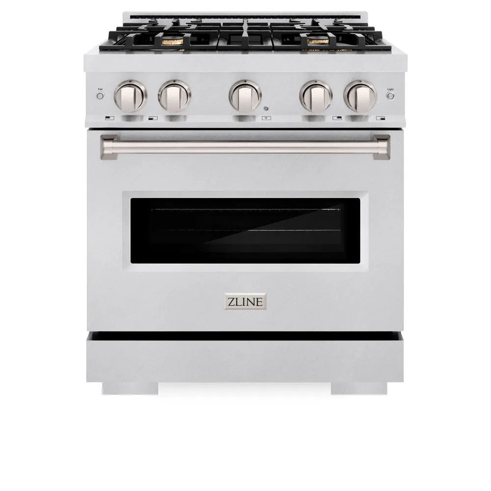ZLINE 30 in. 4.2 cu. ft. Classic Dual Fuel Range with Gas Cooktop and Electric Convection Oven in DuraSnow® Stainless Steel with 4 Brass Burners (CDRS-BR-30)