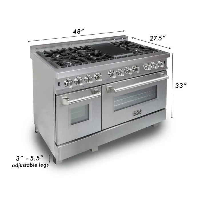 ZLINE 48 IN. Professional Dual Fuel Range in Snow Stainless with Blue Gloss Door (RAS-BG-48)