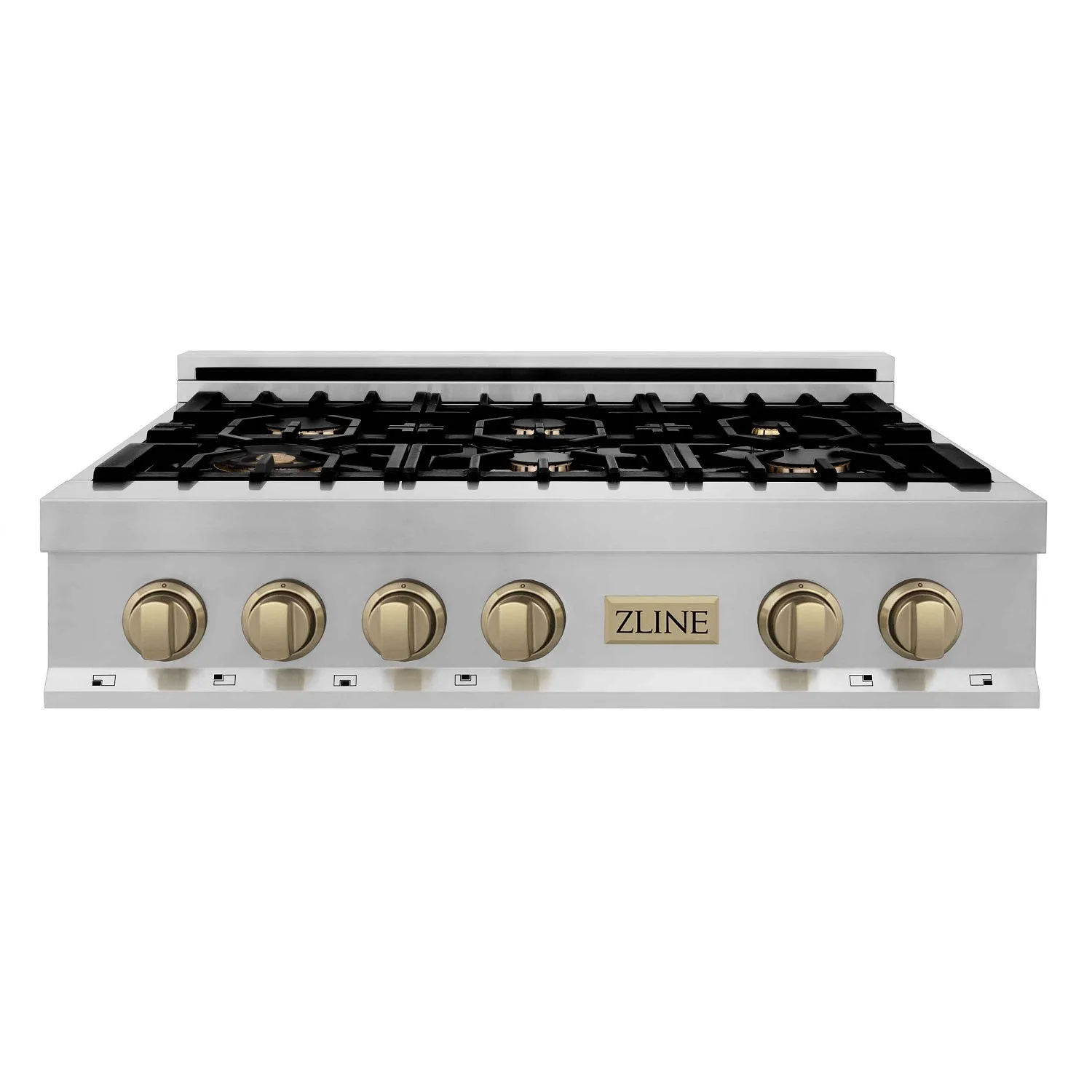 ZLINE Autograph Edition 36" Porcelain Rangetop with 6 Gas Burners in Stainless Steel and Champagne Bronze Accents (RTZ-36-CB)
