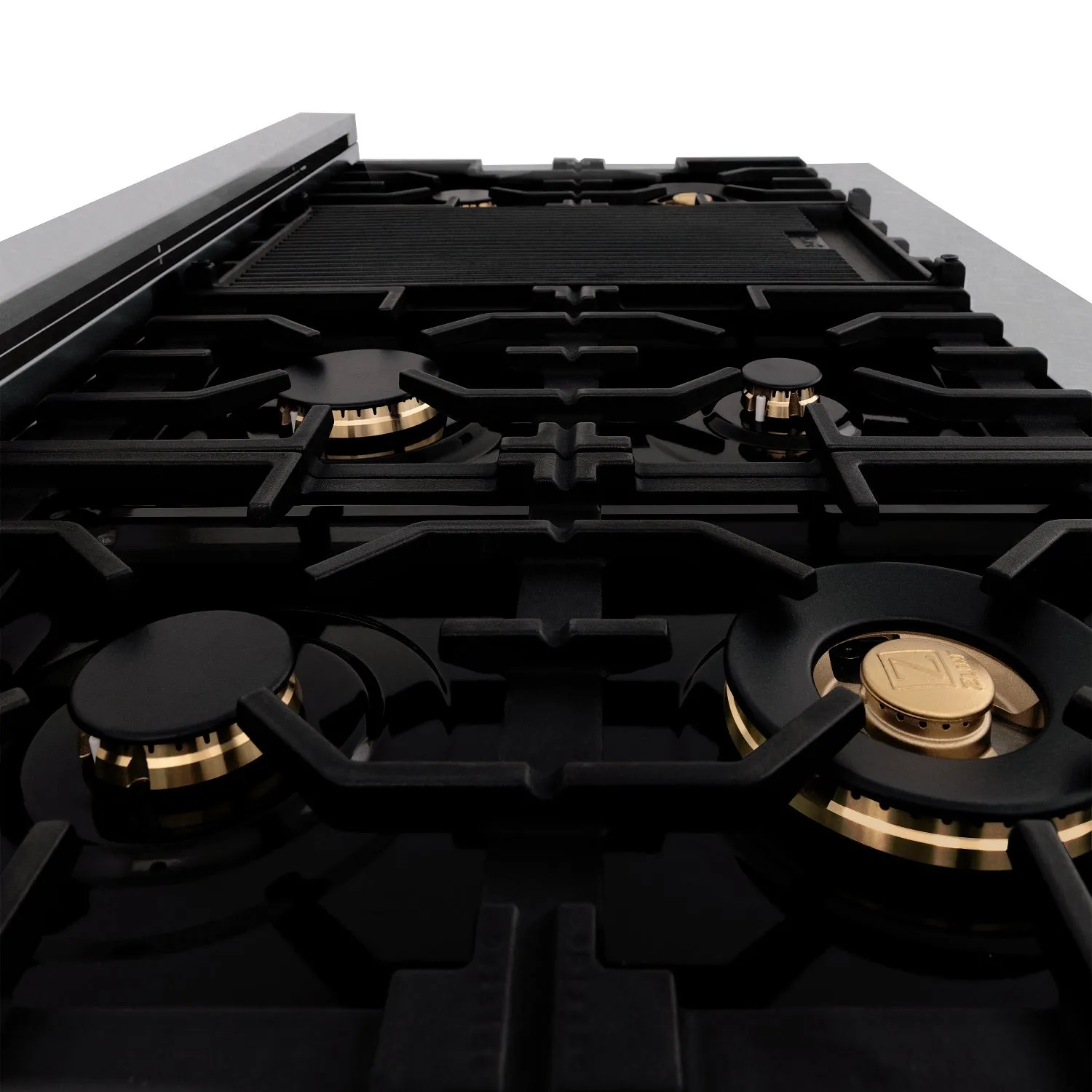 ZLINE Autograph Edition 48" Porcelain Rangetop with 7 Gas Burners in DuraSnow® Stainless Steel with Matte Black Accents (RTSZ-48-MB)